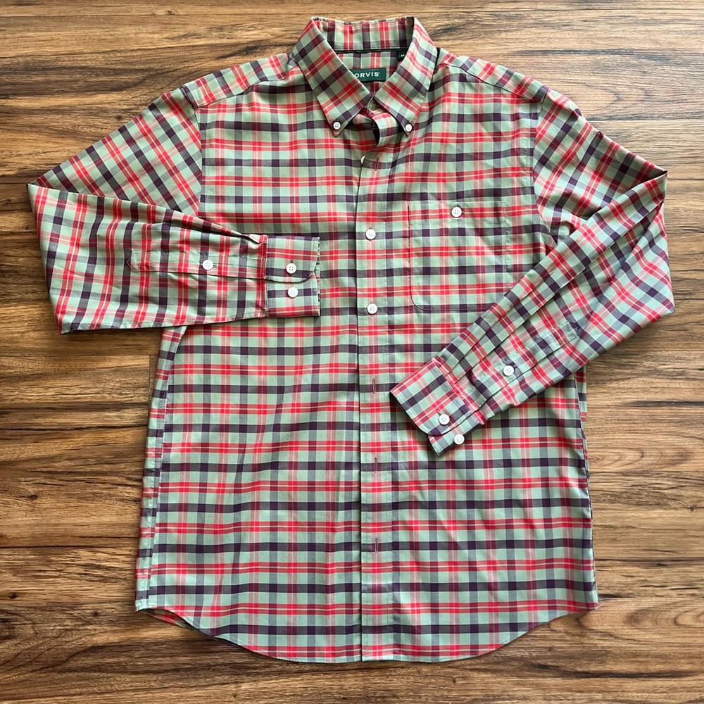 Mens Orvis Long Sleeve Shirt Button Down Plaid Multicolor Size M